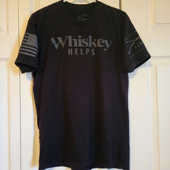 Grunt Style 'Whiskey Helps' T-Shirt | Medium | Black/Grey - Picture 1 of 4